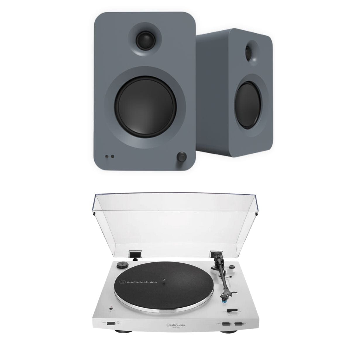 Audio-Technica LP3XBT Bluetooth Turntable + Kanto REN 200W Active Bookshelf Speakers Turntable Bundles Kanto / Audio-Technica Grey White 