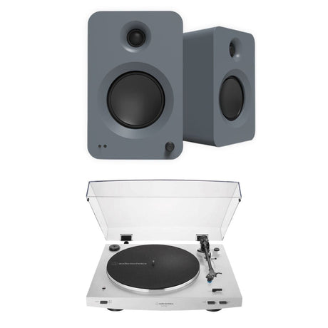 Audio-Technica LP3XBT Bluetooth Turntable + Kanto REN 200W Active Bookshelf Speakers Turntable Bundles Kanto / Audio-Technica Grey White 