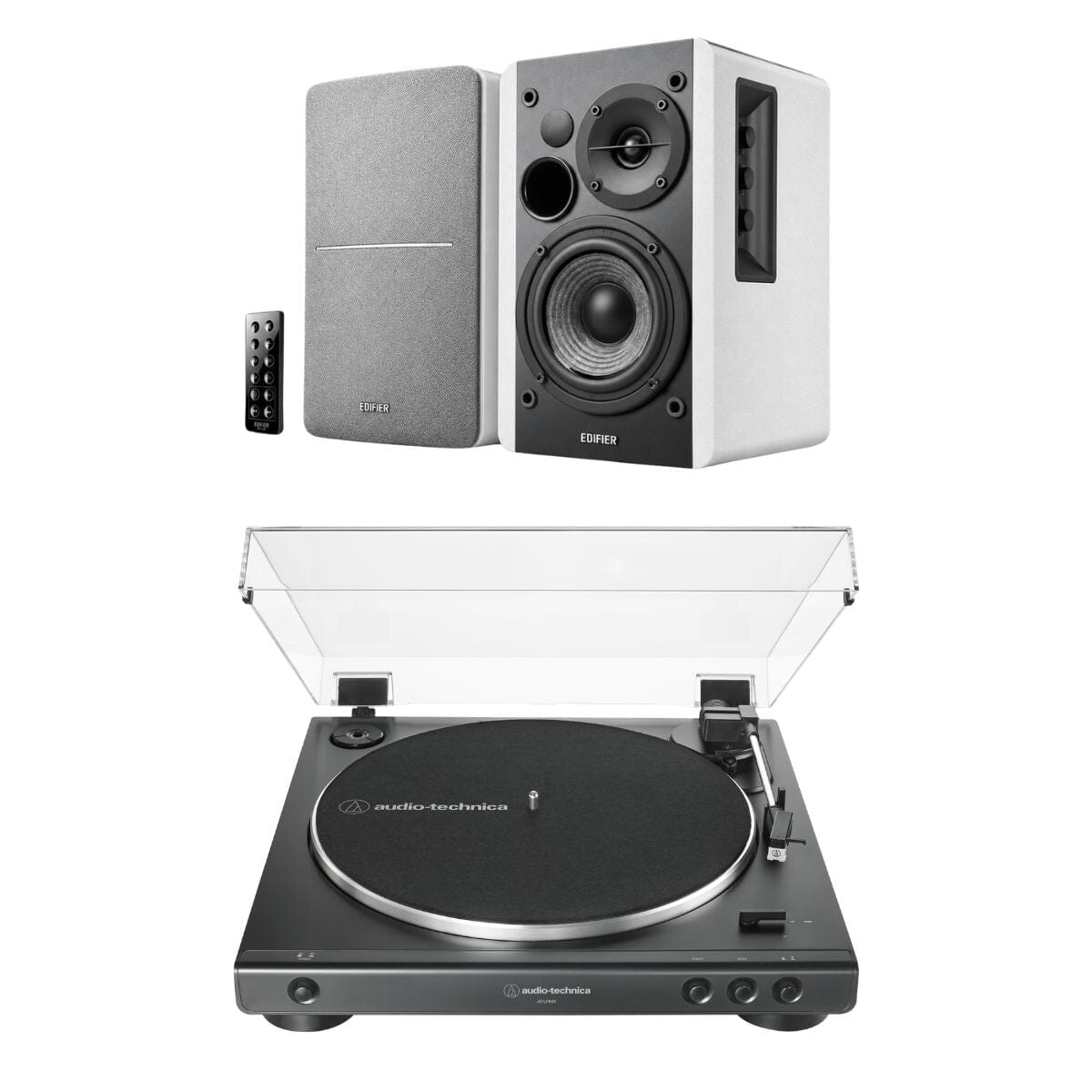 Audio-Technica LP60X Turntable + Edifier R1280DB Speakers Turntable Bundles Edifier / Audio-Technica White Standard Turntable (LP60X) 