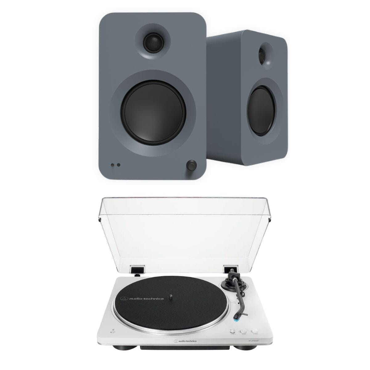 Audio-Technica LP70XBT Bluetooth Turntable + Kanto REN 200W Active Bookshelf Speakers Turntable Bundles Kanto / Audio-Technica Grey White 