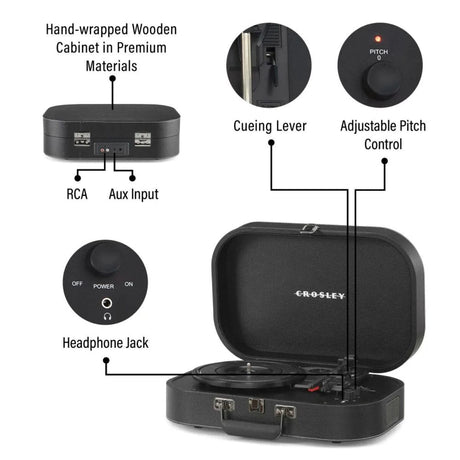 Crosley Discovery Portable Record Player with Bluetooth - Black - K&B Audio