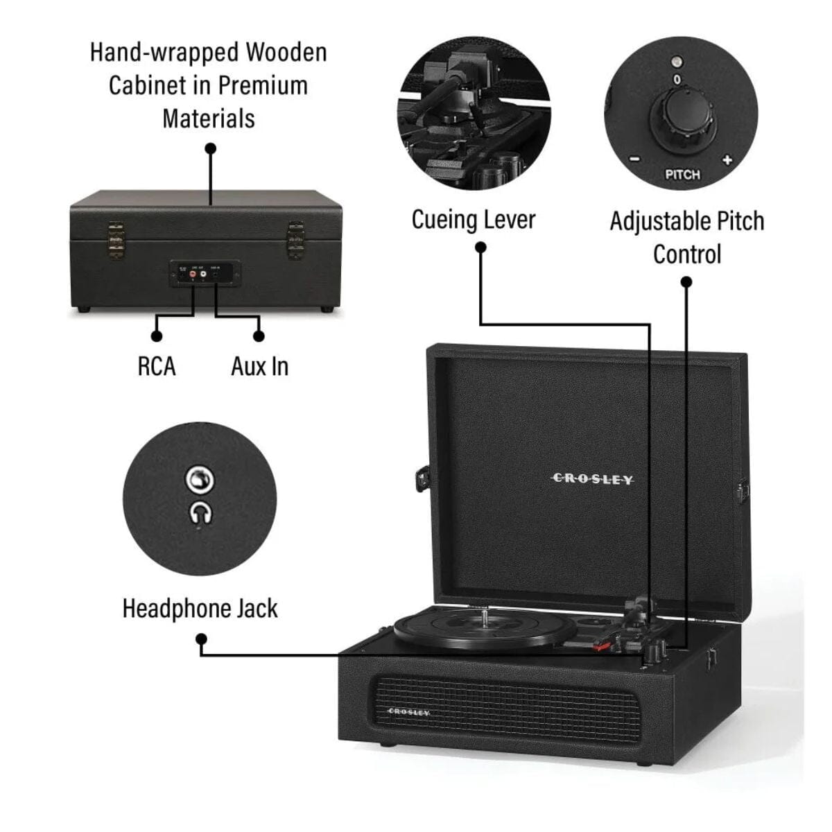 Crosley Voyager Portable Record Player with Bluetooth - Grey - K&B Audio