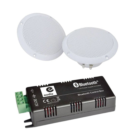 e-audio Bluetooth Amplifier + 5" Bathroom Ceiling Speakers (Pair) - K&B Audio