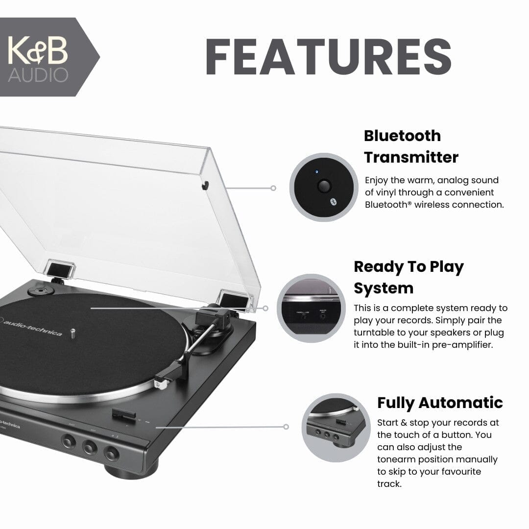 Audio-Technica AT-LP60XBT Bluetooth Turntable, Black