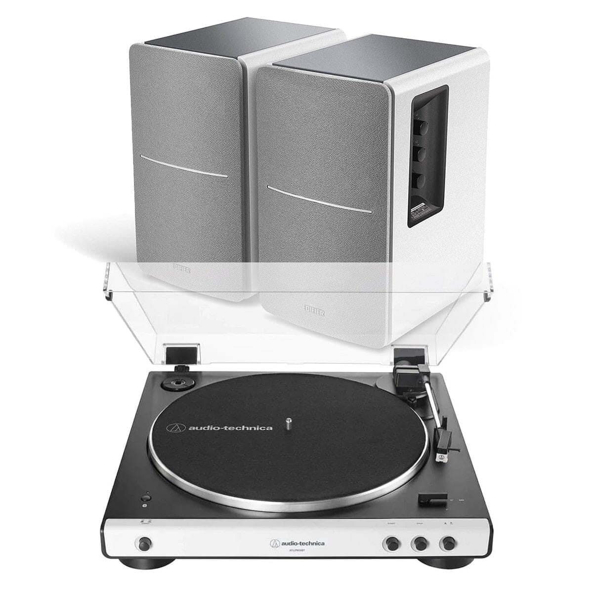 Audio-Technica LP60X-BT Bluetooth Turntable + Edifier R1280DB Active Bluetooth Speakers - White Edition - K&B Audio
