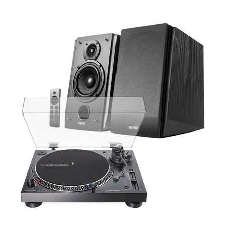 Edifier R1855DB Active Bookshelf Speakers + Audio-Technica AT-LP120XBT-USB Bluetooth Turntable - K&B Audio