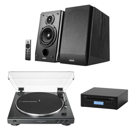 Edifier R1855DB Bluetooth Speakers + Audio-Technica LP60XBT Turntable + Tangent CD III Player Bundle - K&B Audio