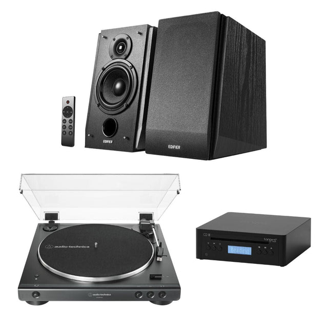 Edifier R1855DB Bluetooth Speakers + Audio-Technica LP60XBT Turntable + Tangent CD III Player Bundle - K&B Audio