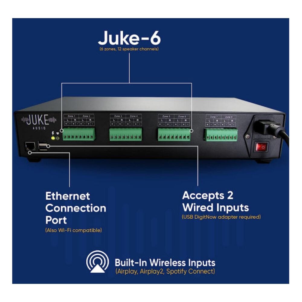 Juke Audio 6-8 Zone Amplifier with W-Fi, Airplay 2 & Bluetooth - K&B Audio