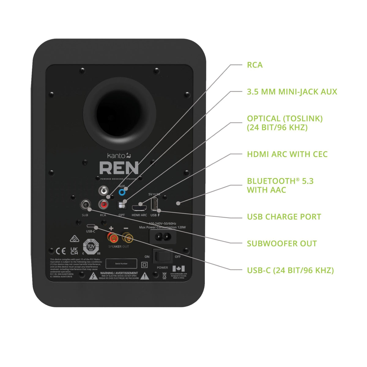 [OPEN BOX] Kanto REN 100W Active Bookshelf Speakers with HDMI & Bluetooth - Grey - K&B Audio