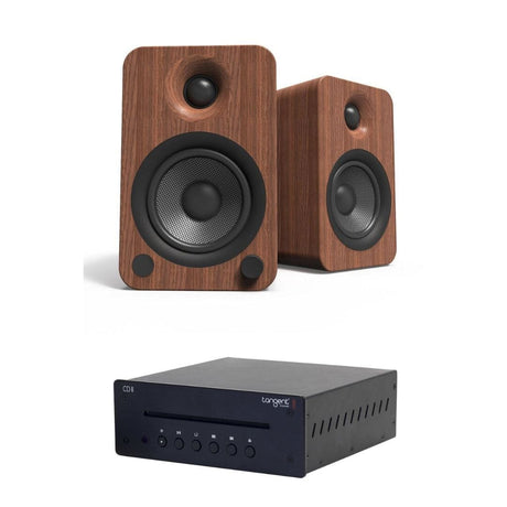 Kanto YU4 4" Active Bookshelf Speakers with Bluetooth + Tangent CD II CD Player HiFi Systems Kanto Audio Walnut 