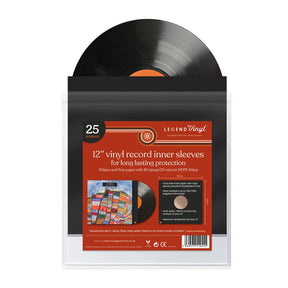 Legend Vinyl 12″ Paper Inner Record Sleeves with HDPE Bag lining - Pack of 25 - Black - K&B Audio