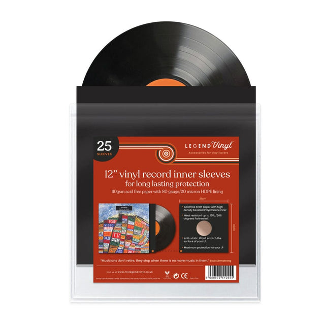 Legend Vinyl 12″ Paper Inner Record Sleeves with HDPE Bag lining - Pack of 25 - Black Vinyl Accessories Legend Vinyl 