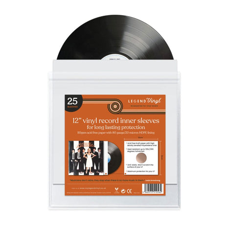 Legend Vinyl 12″ Paper Inner Record Sleeves with HDPE Bag lining - Pack of 25 - White Vinyl Accessories Legend Vinyl 