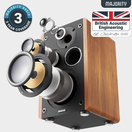 [OPEN BOX] Majority D100 Active Bookshelf Speakers - Bluetooth, HDMI, USB - 100W - K&B Audio