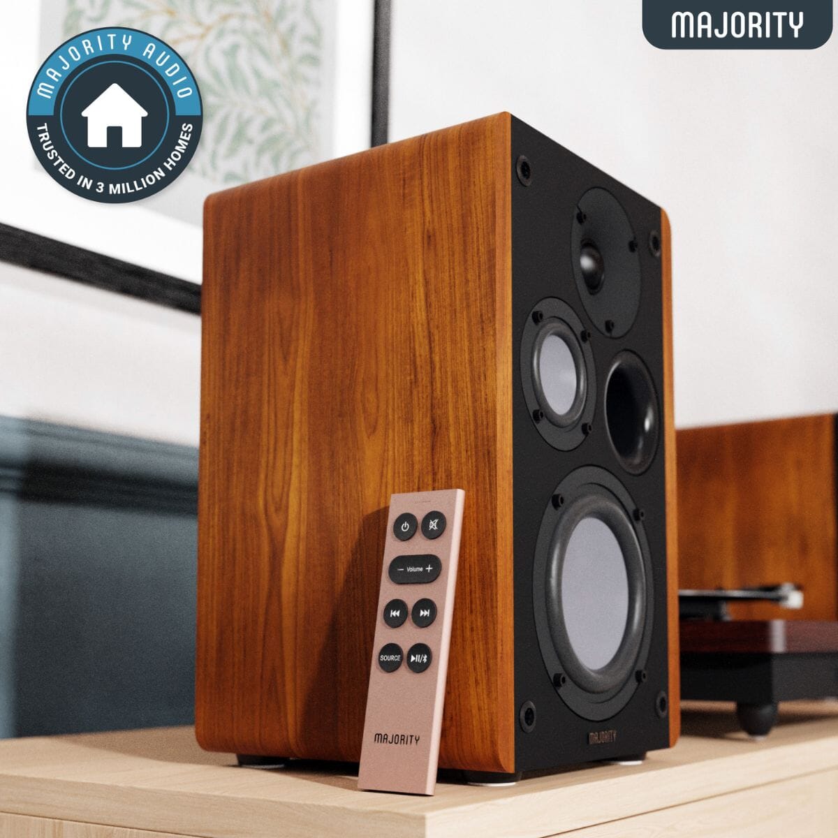 Majority Stylo Bluetooth Turntable + D100 Active Bookshelf Speakers Set - K&B Audio