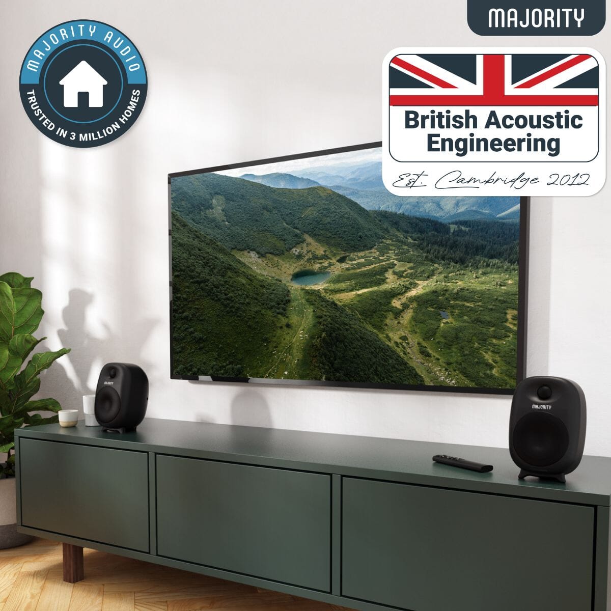 Majority D80 Active Bookshelf Speakers - Bluetooth, HDMI, USB - 80W - K&B Audio