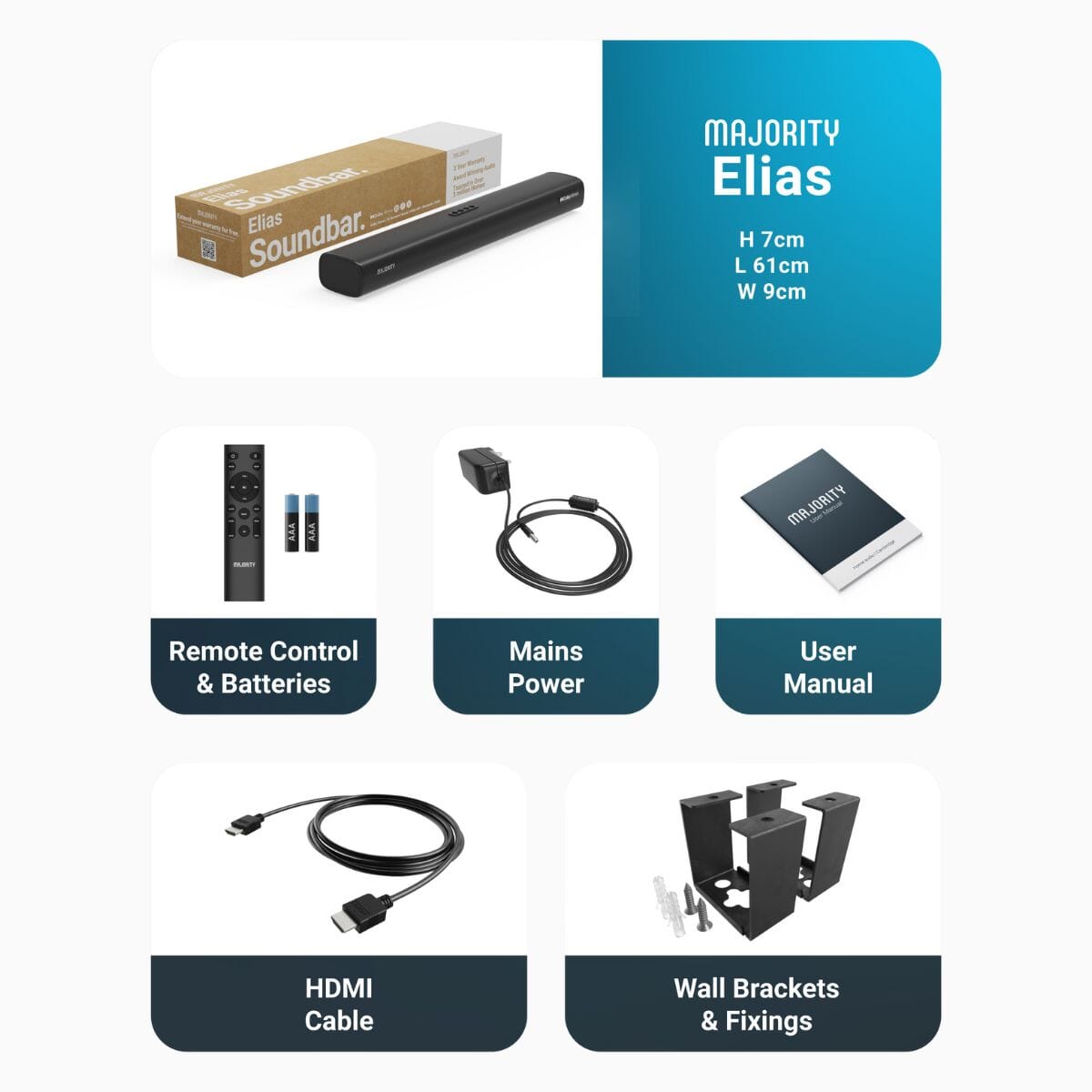 Majority Elias Dolby Atmos Soundbar - 160W - Bluetooth, HDMI - K&B Audio