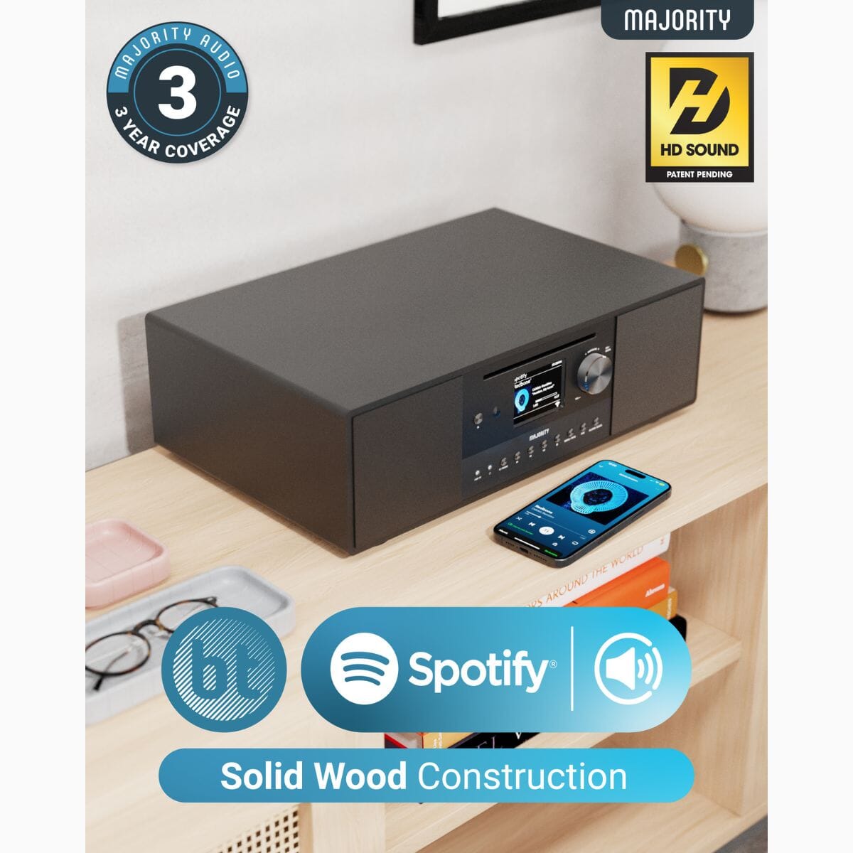 Majority Quadriga Internet Radio Music System with CD Player & Bluetooth - K&B Audio