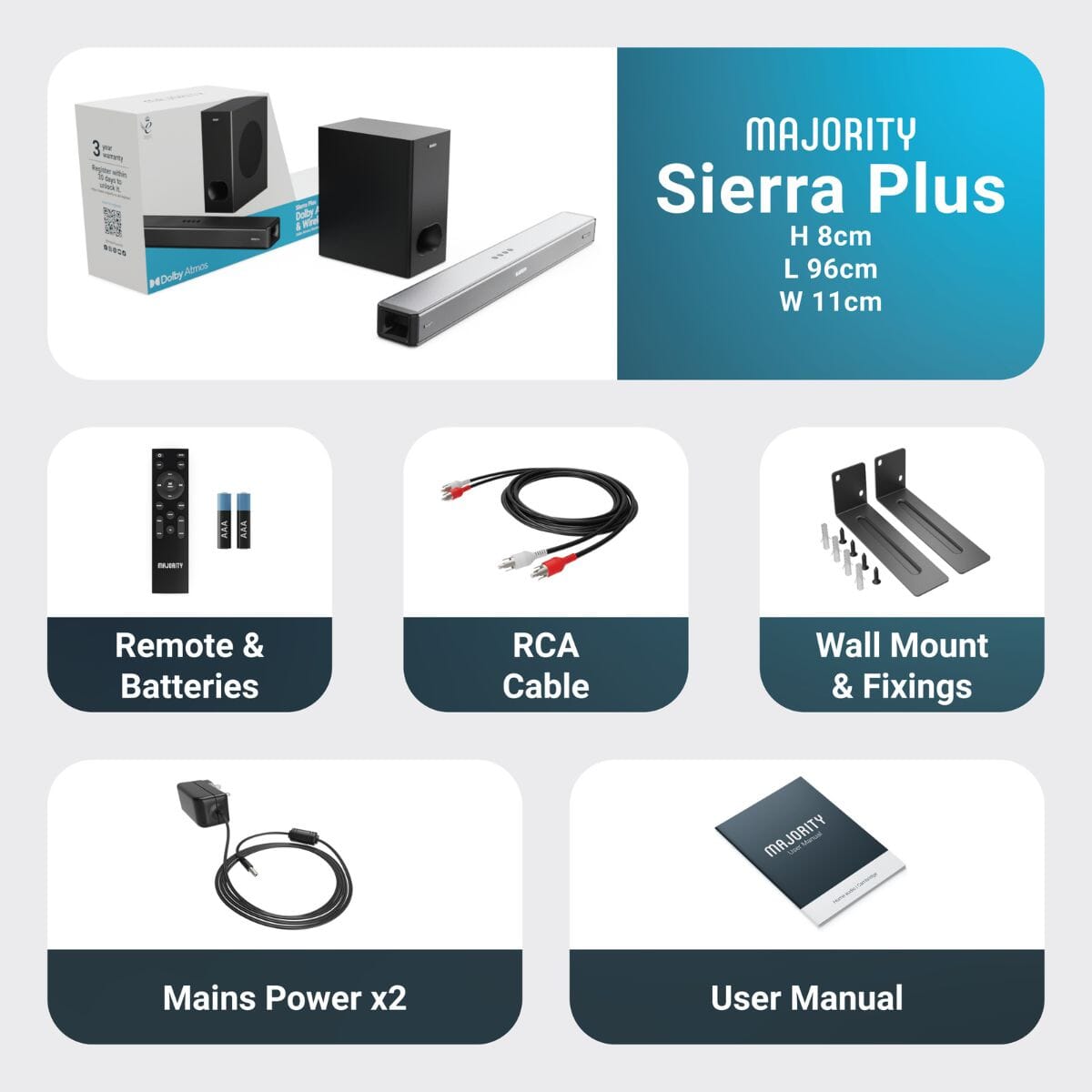 Majority Sierra Plus 2.1.2 Dolby Atmos Soundbar with Wireless Subwoofer - 400W - Bluetooth, HDMI Soundbars Majority 