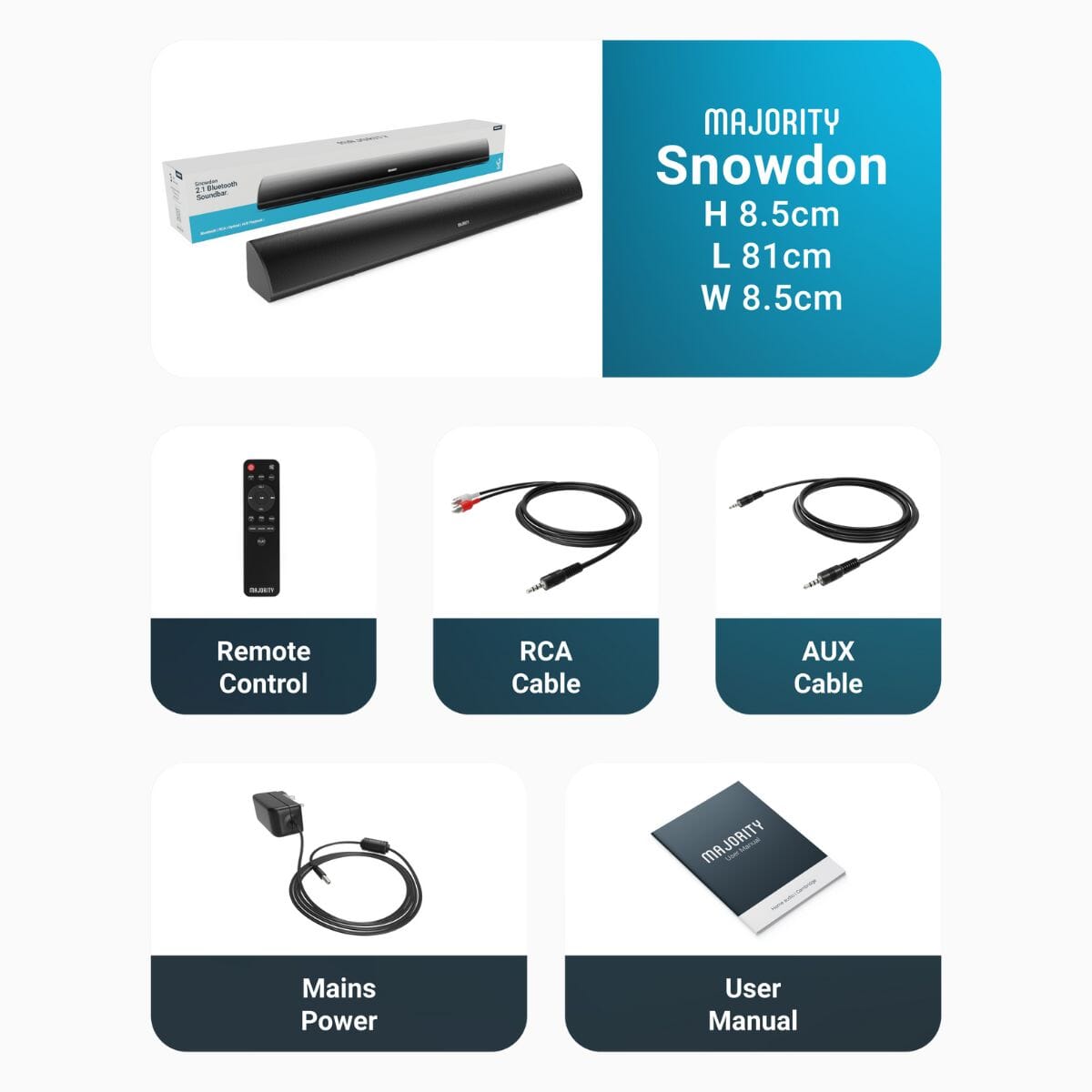 Majority Snowdon Soundbar with Built-In Subwoofer - 120W - K&B Audio