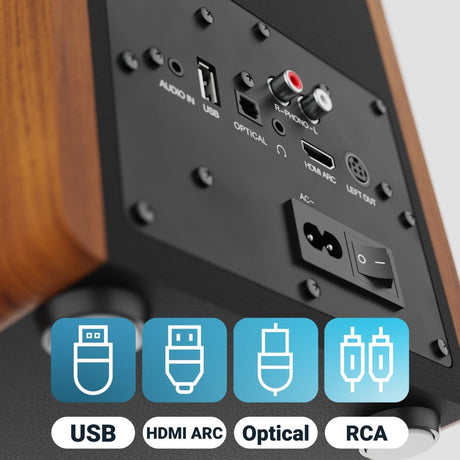 [OPEN BOX] Majority D100 Active Bookshelf Speakers - Bluetooth, HDMI, USB - 100W - K&B Audio