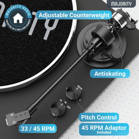 [OPEN BOX] Majority Stylo Bluetooth Turntable - Manual - 2 Speed - K&B Audio