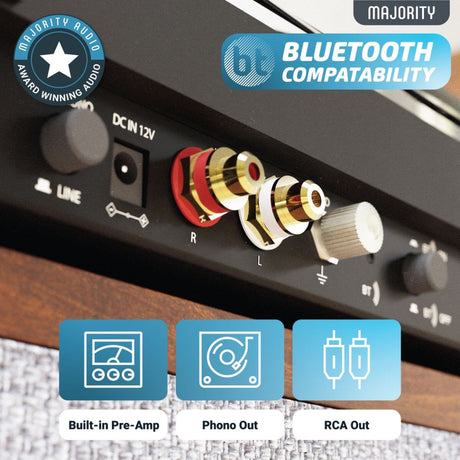 [OPEN BOX] Majority Stylo Bluetooth Turntable - Manual - 2 Speed - K&B Audio