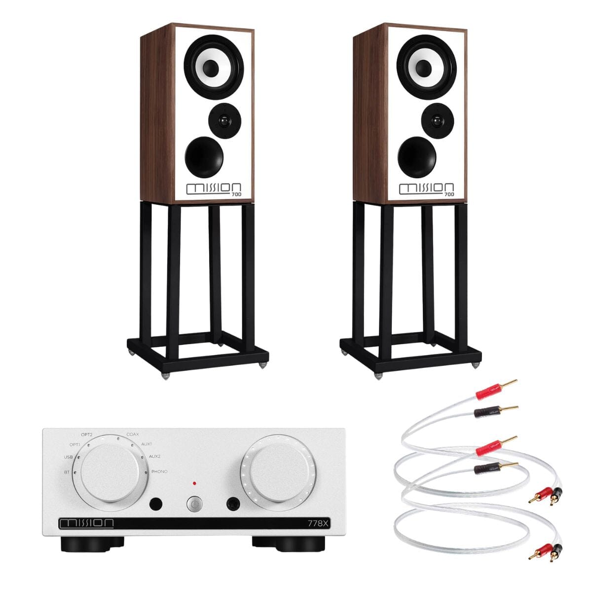 Mission 778X + 700 Bookshelf Speaker Bundle inc. Stands & Cables HiFi Systems Mission Silver Walnut 