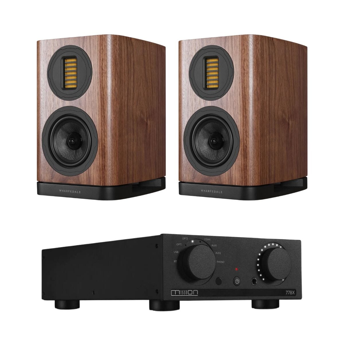 Mission 778X Integrated Amplifier + Wharfedale EVO 5.1 Bookshelf Speakers (Pair) - K&B Audio