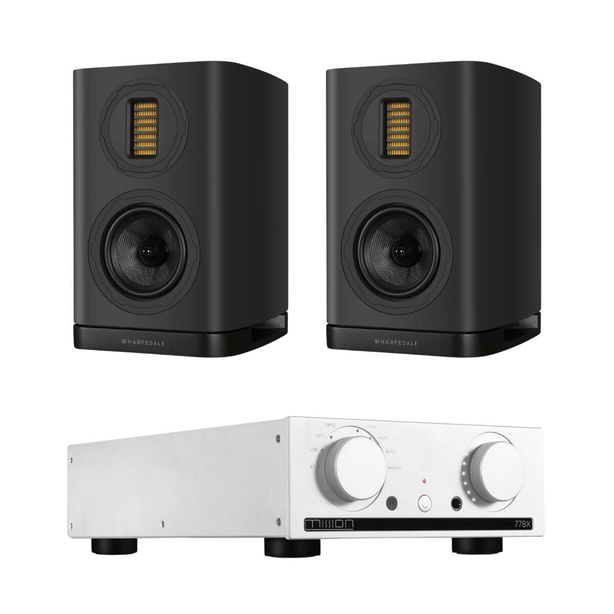 Mission 778X Amplifier + Wharfedale EVO 5.1 Bookshelf Speakers (Pair) - K&B Audio