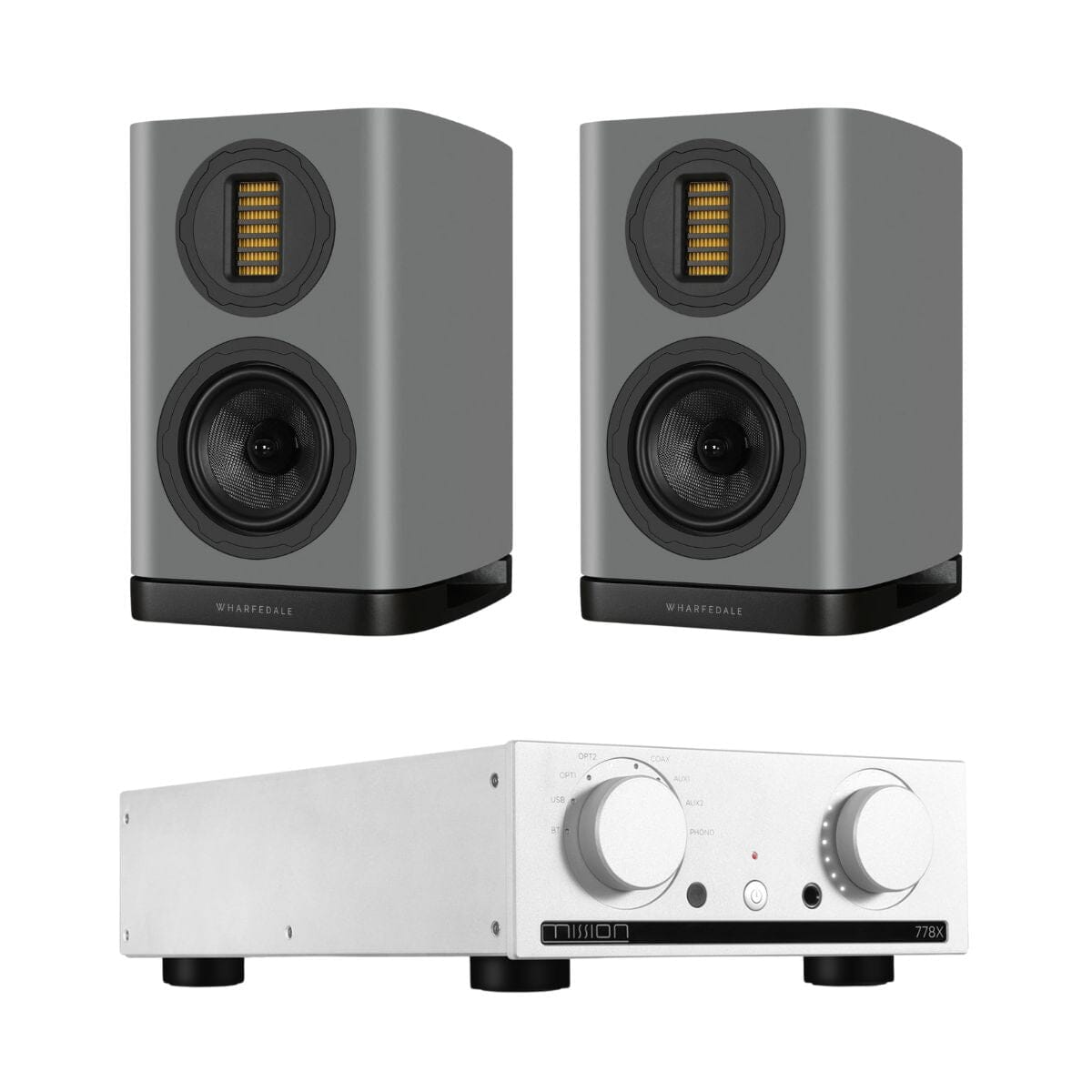 Mission 778X Amplifier + Wharfedale EVO 5.1 Bookshelf Speakers (Pair) - K&B Audio