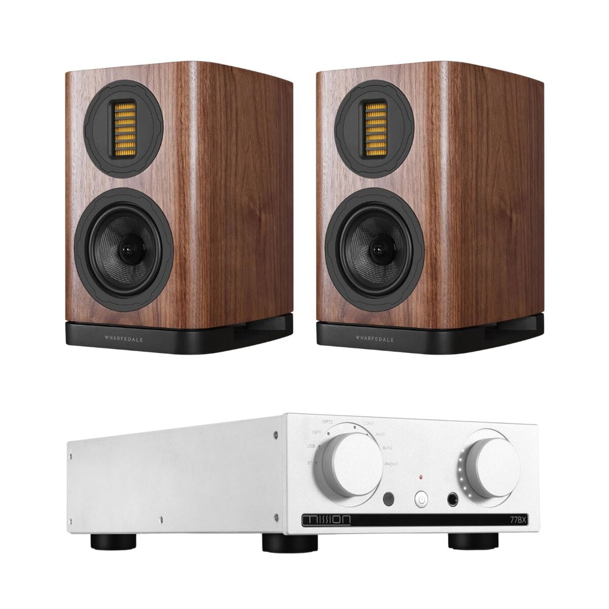 Mission 778X Amplifier + Wharfedale EVO 5.1 Bookshelf Speakers (Pair) - K&B Audio