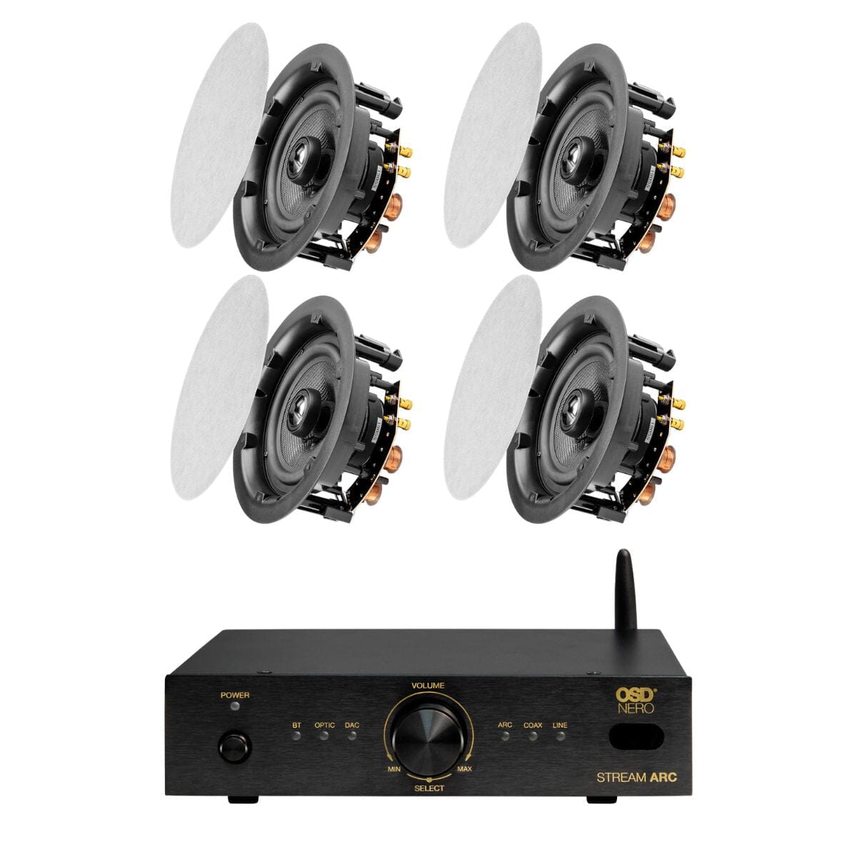 OSD Audio Nero Stream ARC Amplifier + ACE640 6.5" Ceiling Speakers - K&B Audio