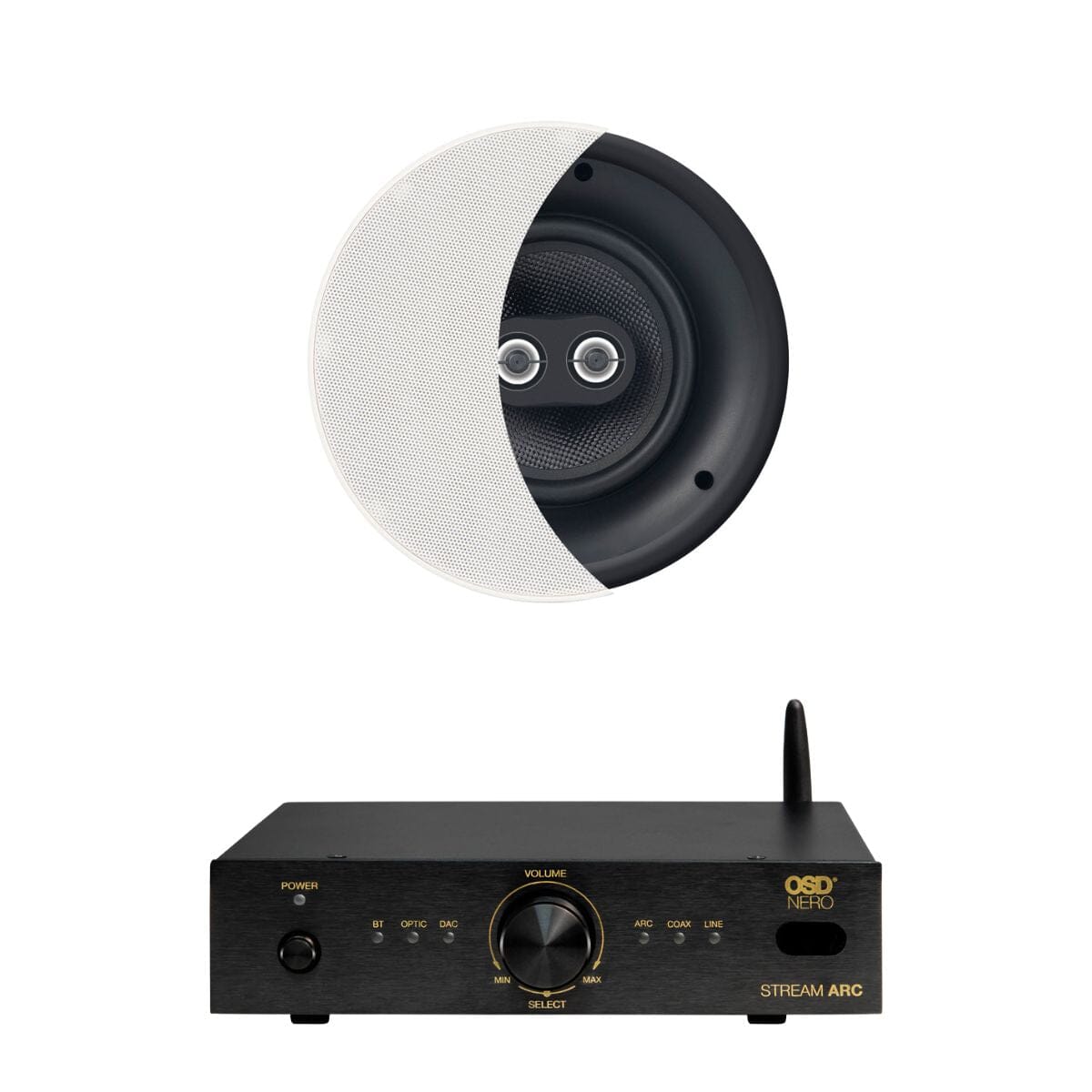 OSD Audio Nero Stream ARC Amplifier + ACE640TT 6.5" Stereo Ceiling Speaker - K&B Audio