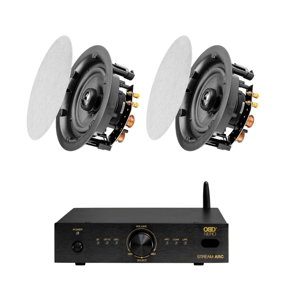 OSD Audio Nero Stream ARC Amplifier + ACE840 8" Ceiling Speakers - K&B Audio