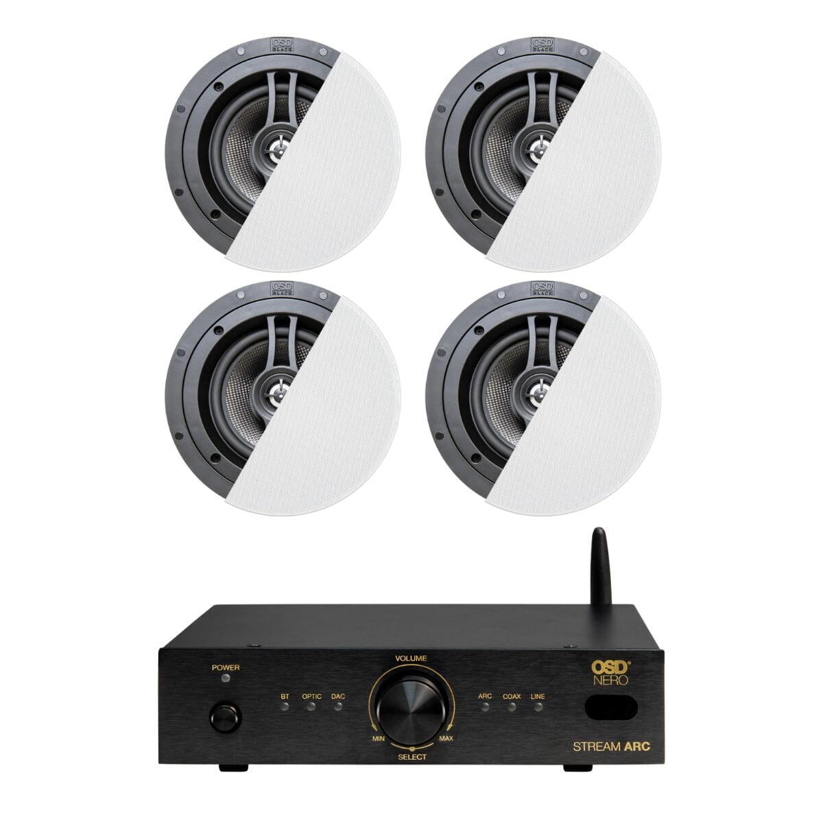 OSD Audio Nero Stream ARC Amplifier + R63 6.5" Ceiling Speakers - K&B Audio