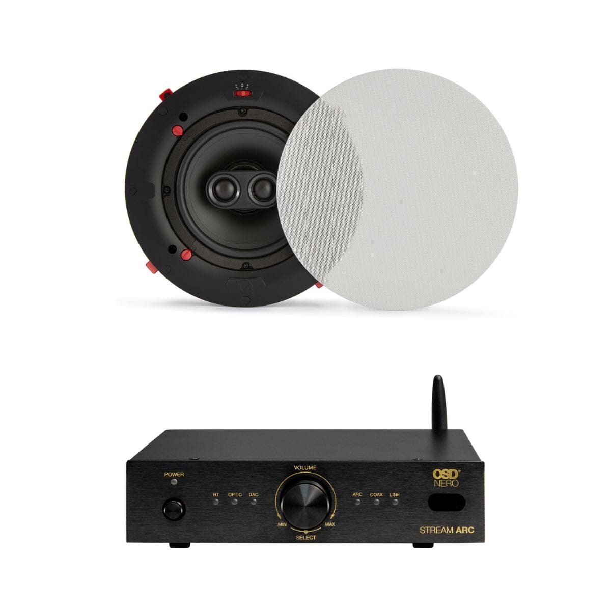 OSD Audio Nero Stream ARC + QI65CWE 6.5" Bathroom Ceiling Speaker System with Bluetooth - K&B Audio
