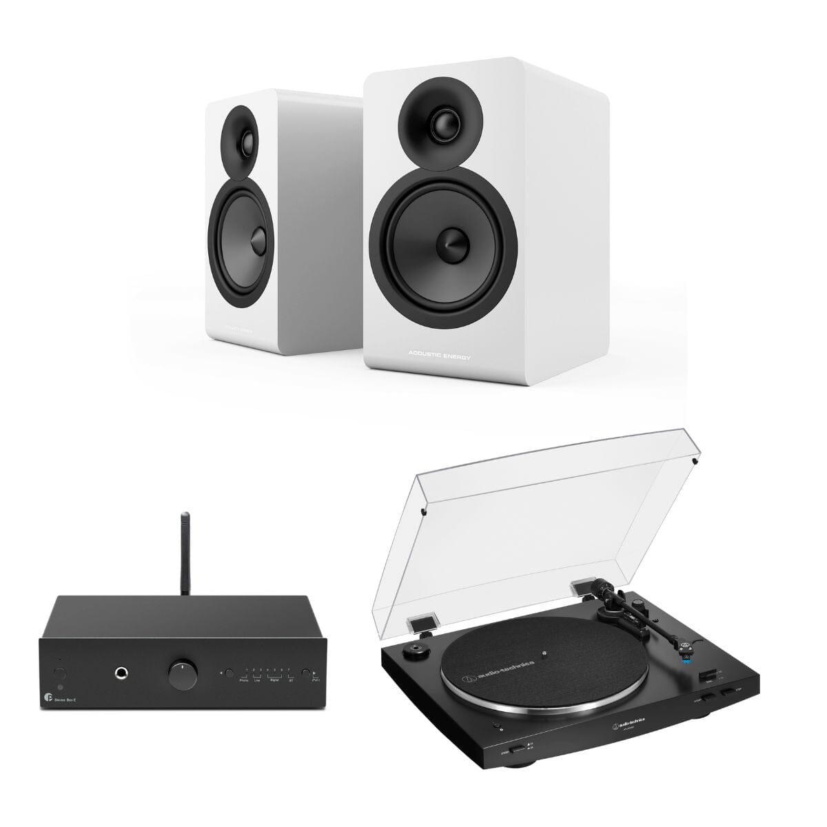 Pro-Ject Stereo Box E + Audio-Technica LP3XBT + Acoustic Energy AE100² Bookshelf Speakers - K&B Audio
