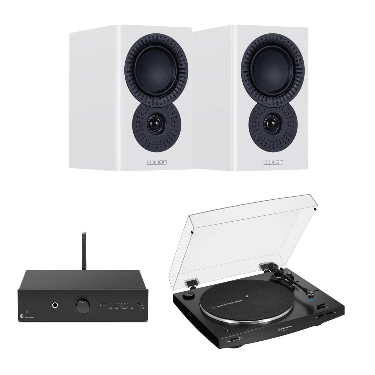 Pro-Ject Stereo Box E + Audio-Technica LP3XBT + Mission LX-1 Bookshelf Speakers - K&B Audio