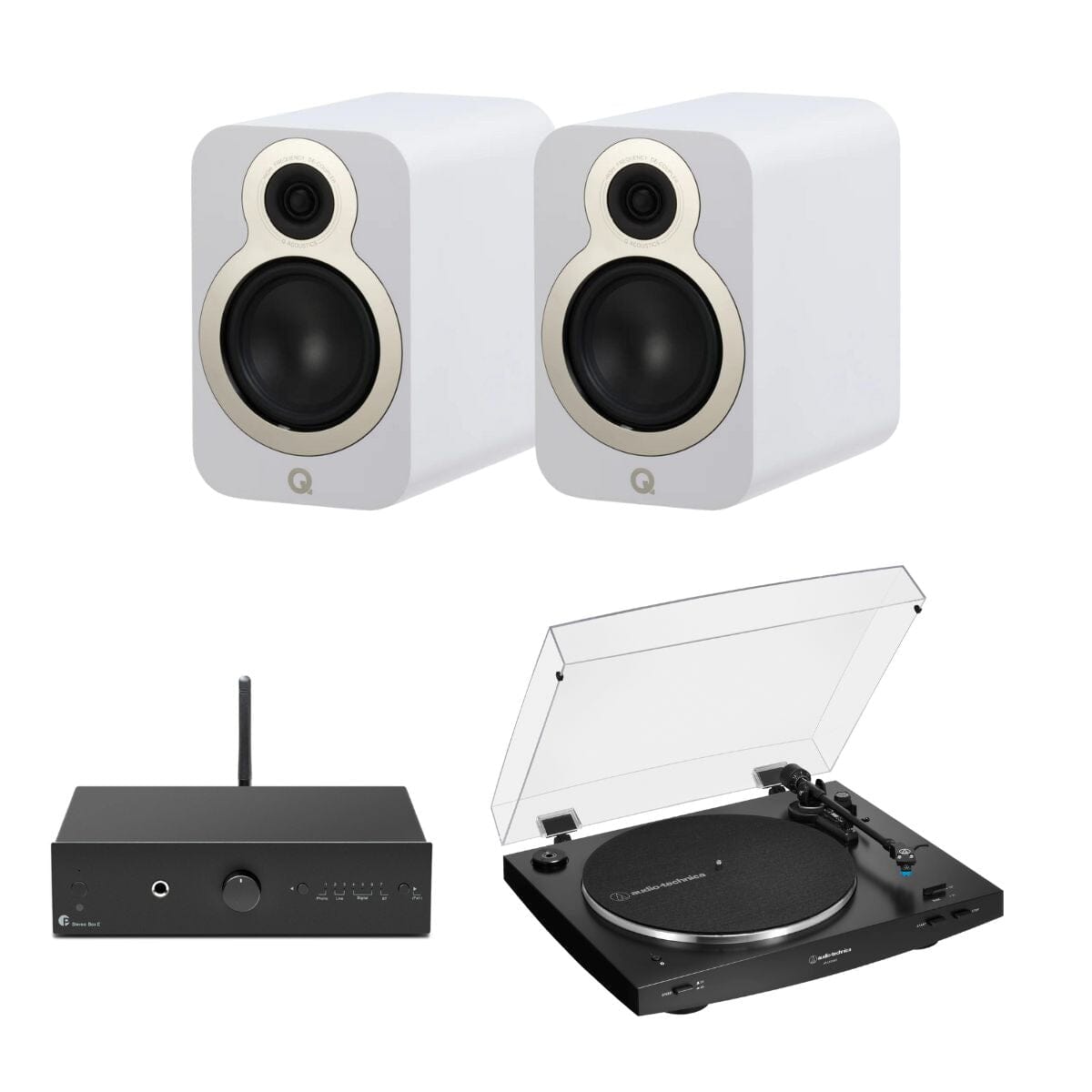 Pro-Ject Stereo Box E + Audio-Technica LP3XBT + Q Acoustics 3010c Bookshelf Speakers - K&B Audio