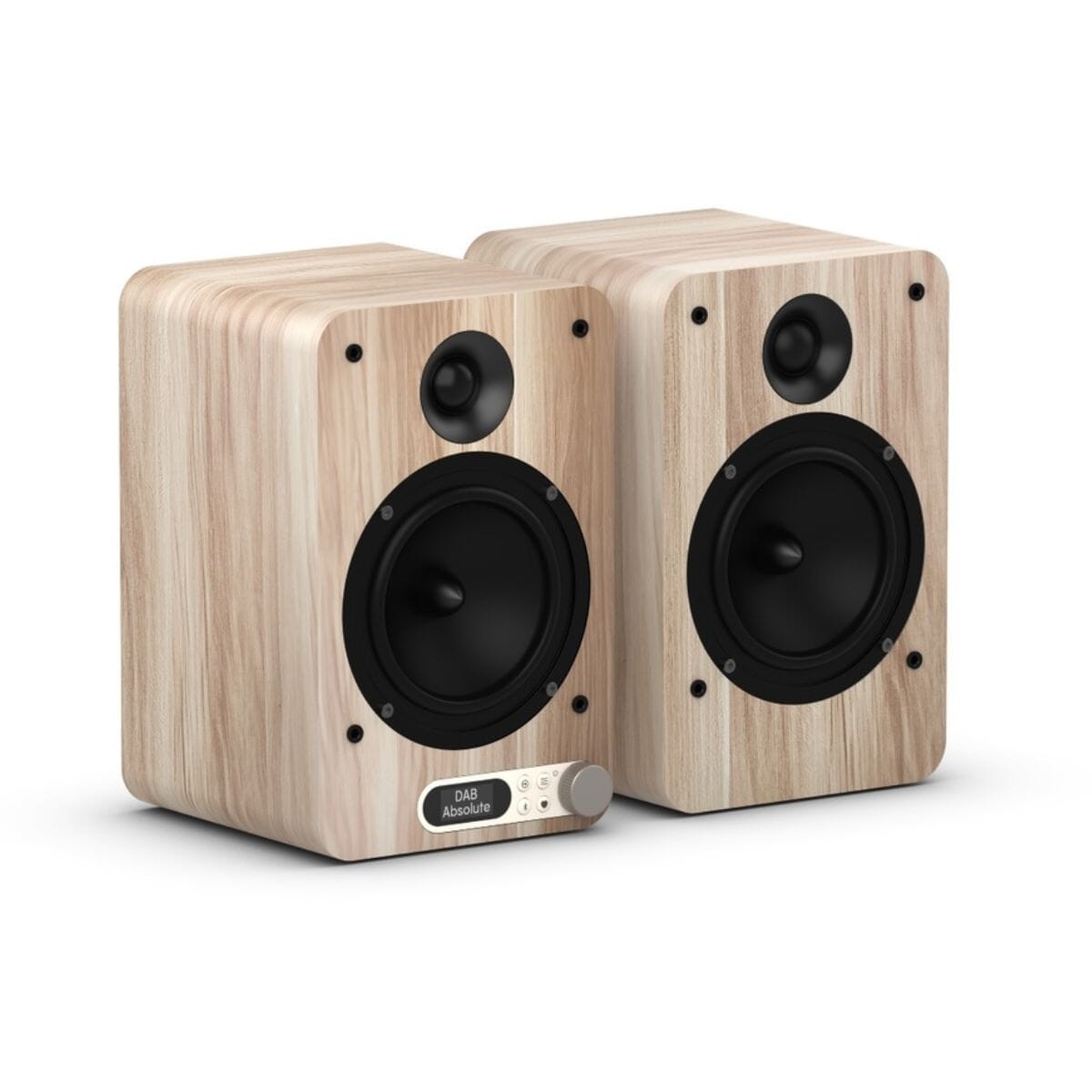 [OPEN BOX] Pure Classic Active Bookshelf Speakers with Bluetooth, DAB Radio - White / Oak - K&B Audio