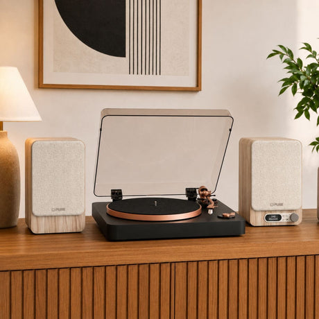 Pure Classic Active Speakers with Bluetooth & DAB Radio + Mitchell Acoustics TT1 Bluetooth Turntable - K&B Audio