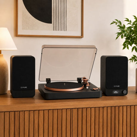 Pure Classic Active Speakers with Bluetooth & DAB Radio + Mitchell Acoustics TT1 Bluetooth Turntable - K&B Audio