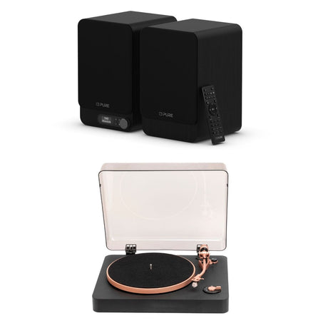 Pure Classic Active Speakers with Bluetooth & DAB Radio + Mitchell Acoustics TT1 Bluetooth Turntable - K&B Audio