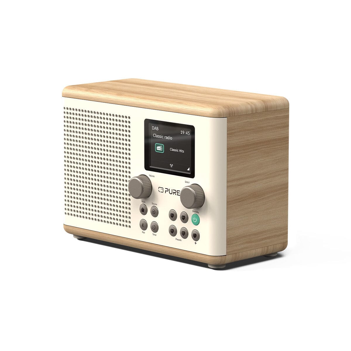 [OPEN BOX] Pure Classic H4 DAB/FM Radio with Bluetooth - Cotton White / Oak - K&B Audio