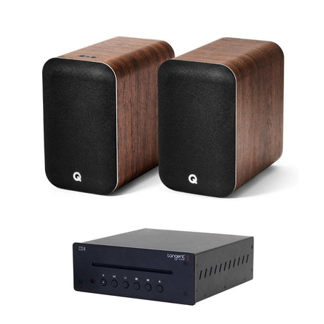 Q Acoustics M20 Active Bookshelf Speakers with Bluetooth + Tangent CD II CD Player HiFi Systems Q Acoustics Walnut 
