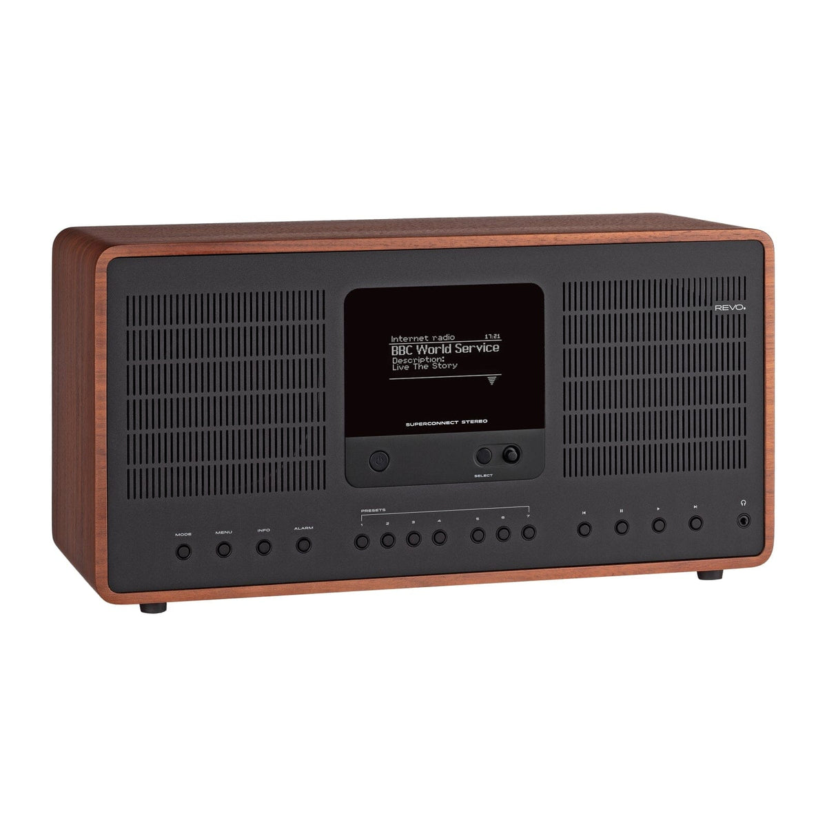 [OPEN BOX] REVO SuperConnect Stereo FM/DAB/Internet Radio with Bluetooth & WiFi - Black / Walnut - K&B Audio