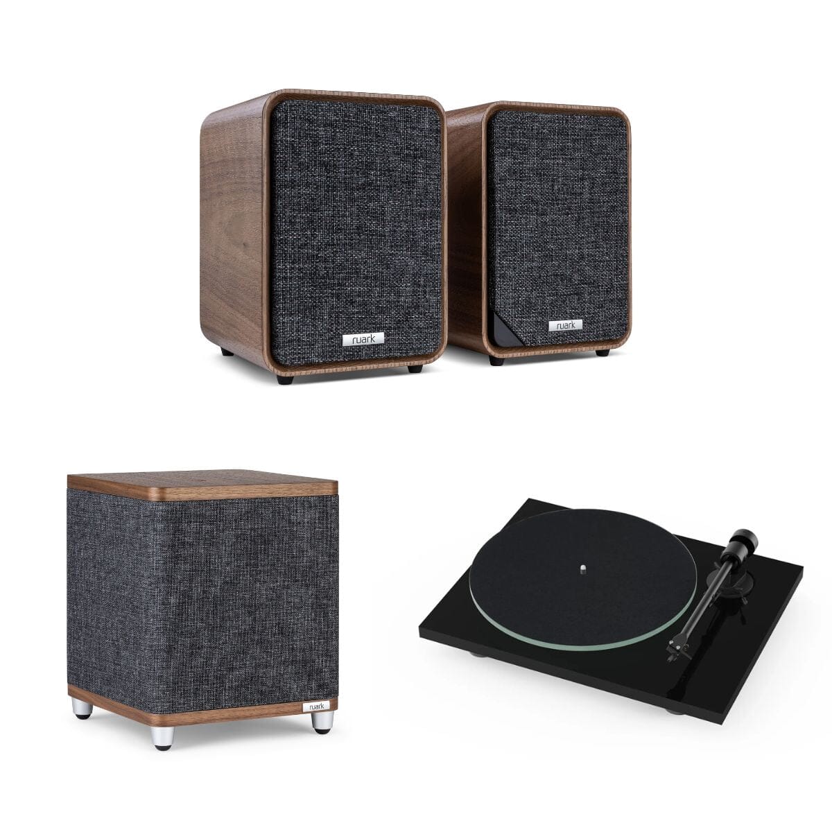 Ruark MR1 Active Bookshelf Speakers with Pro-Ject T1 EVO Turntable Set - K&B Audio