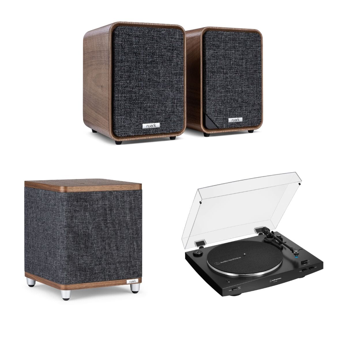 Ruark MR1 Bluetooth Bookshelf Speakers + Audio-Technica LP3XBT Automatic Bluetooth Turntable - K&B Audio